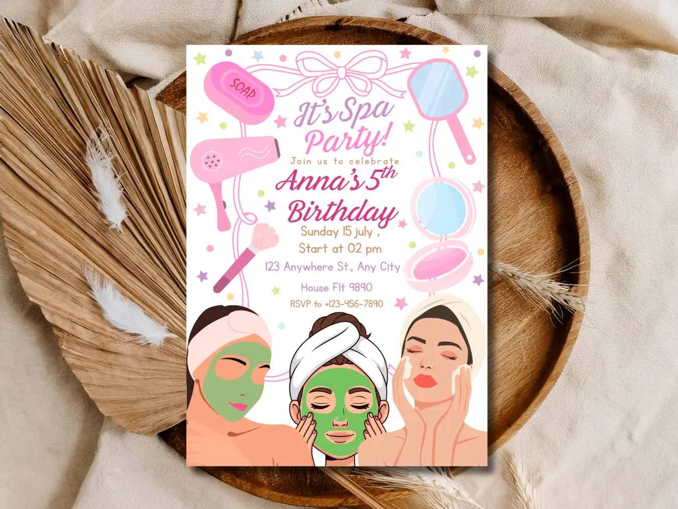 Cute Girls Spa Day Birthday Party Invitation Design