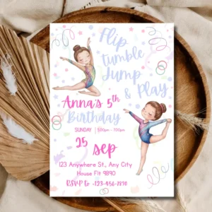 Gymnastics Birthday Invite Template | Fun Girls Sports Party