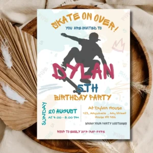 Skate Party Birthday Invitation for Kids | Fun Skateboard Theme Invite