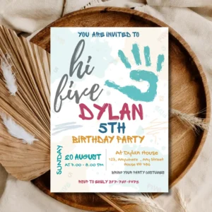 Kids 5th Birthday Invitation | Hi Five Theme Party Invite