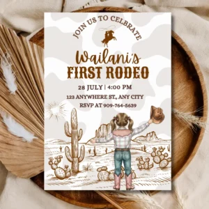 Editable First Rodeo Birthday Invitation | Rustic Cowgirl Party Template