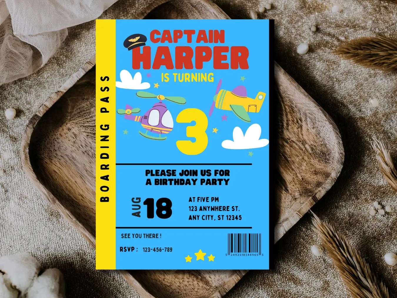 Airplane 3rd Birthday Invitation | Boarding Pass Adventure Party Template - Image 2