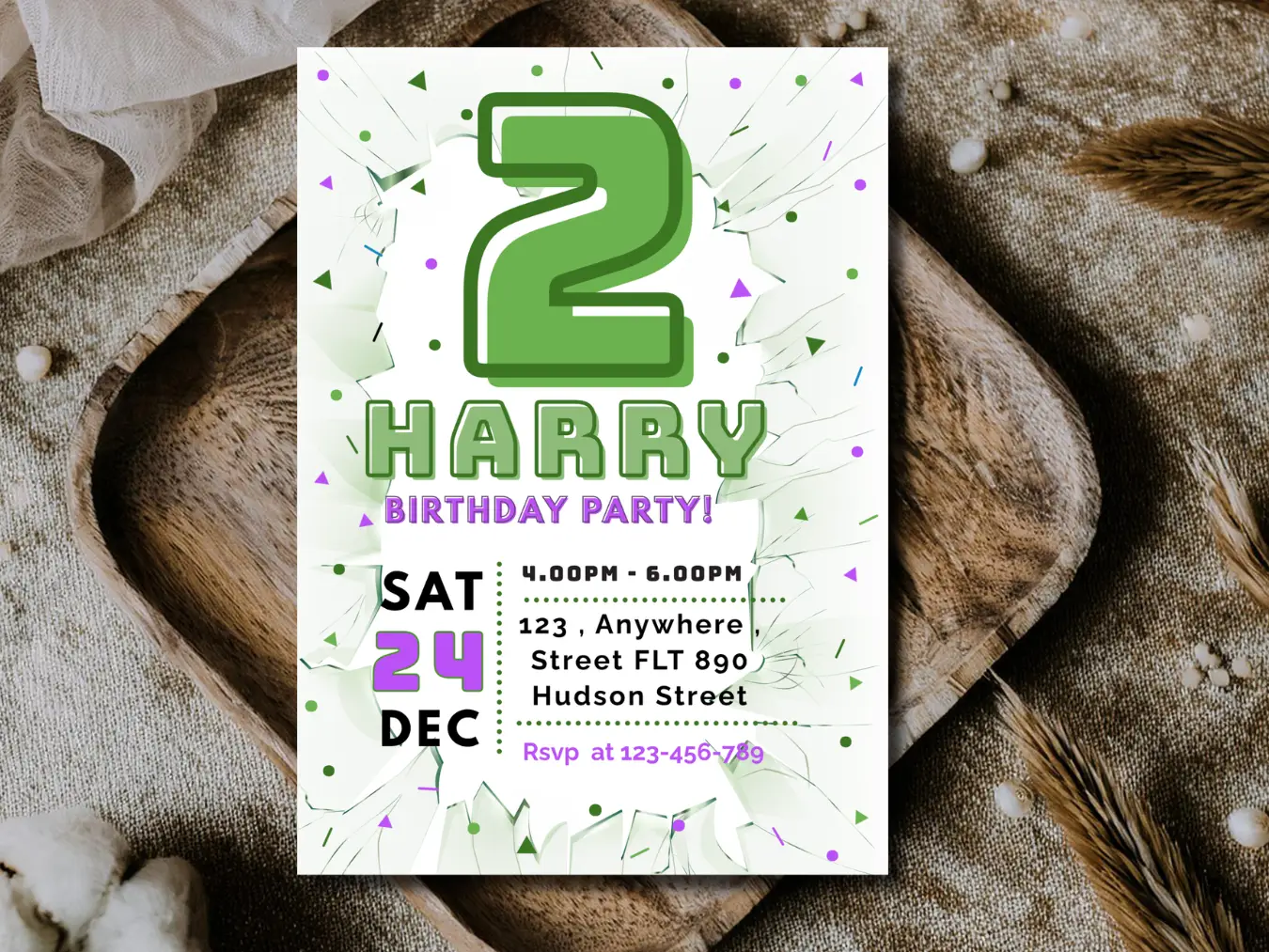 Super Hero 2nd Birthday Invitation | Green Hero Party Invite Template - Image 5