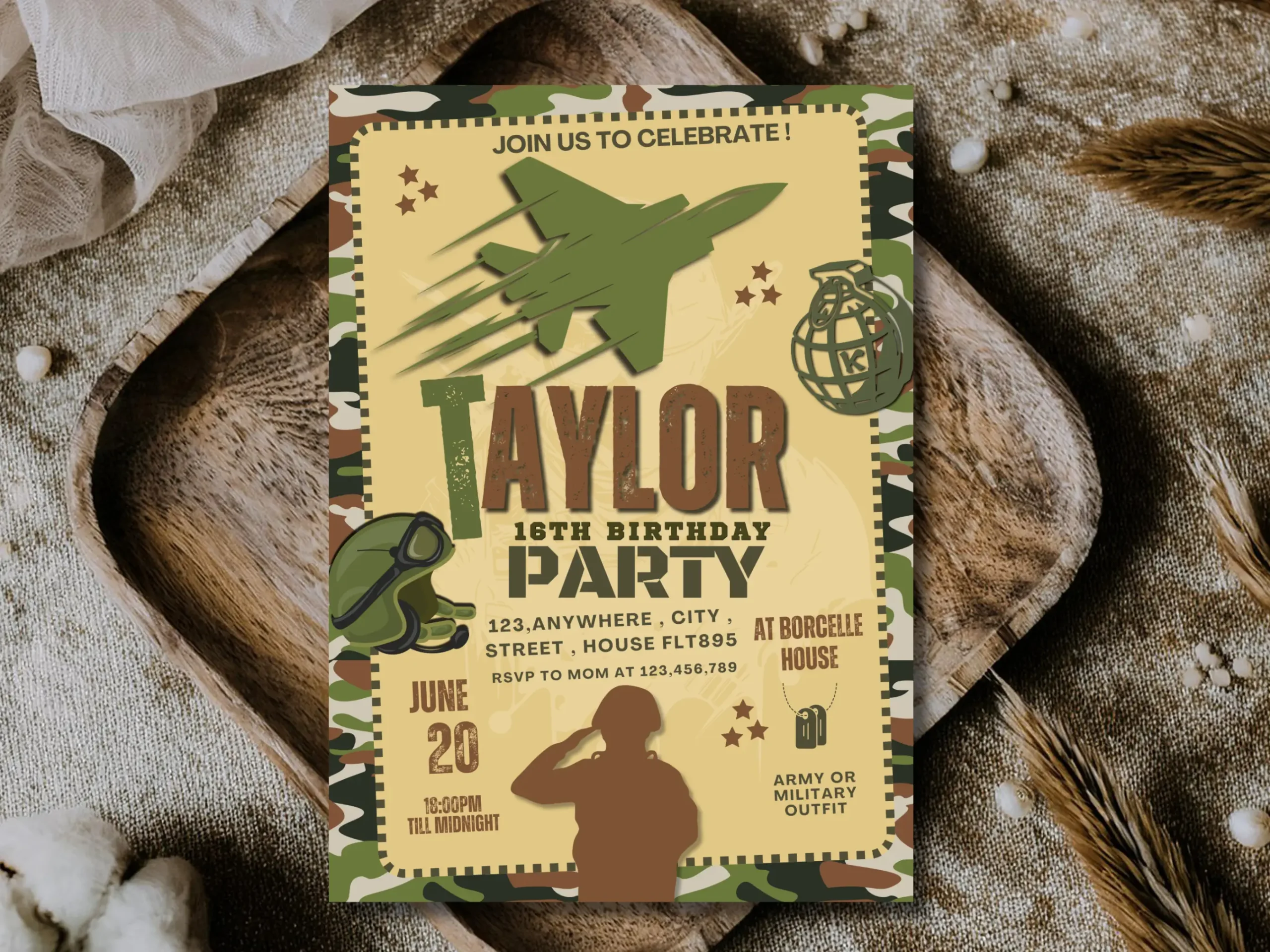 Military Birthday Invitation | Camouflage Army Party Invite for Teens - Image 5
