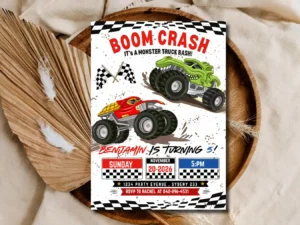Monster Truck Birthday Invitation | Boom Crash Monster Bash Party Invite