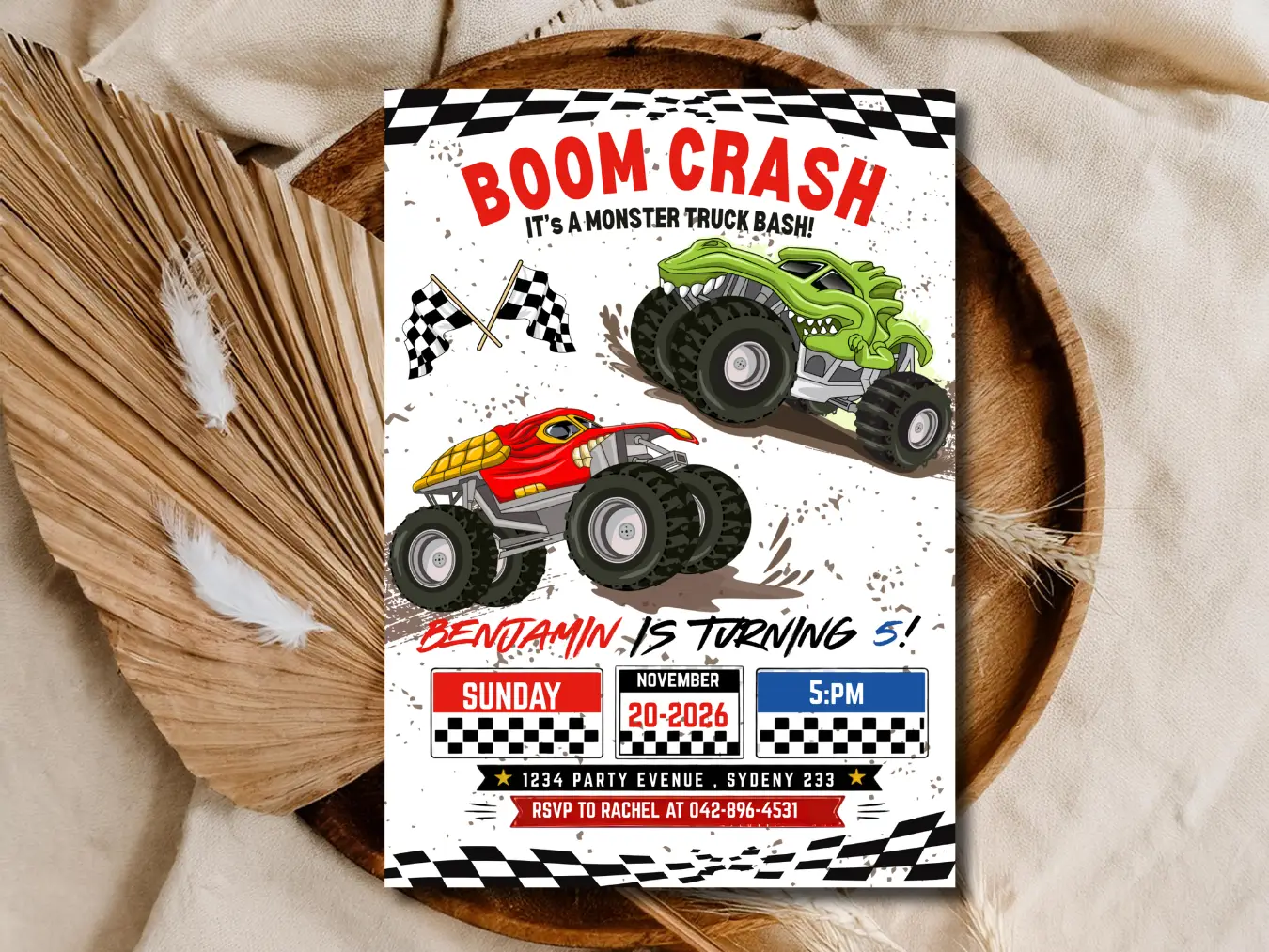 Monster Truck Birthday Invitation | Boom Crash Monster Bash Party Invite