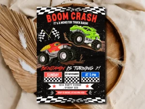 Monster Truck Birthday Invitation | Racing Truck Bash Party Template