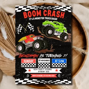 Monster Truck Birthday Invitation | Racing Truck Bash Party Template
