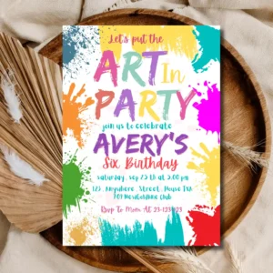 Art Party Birthday Invitation | Colorful Paint Splash Kids Party Invite