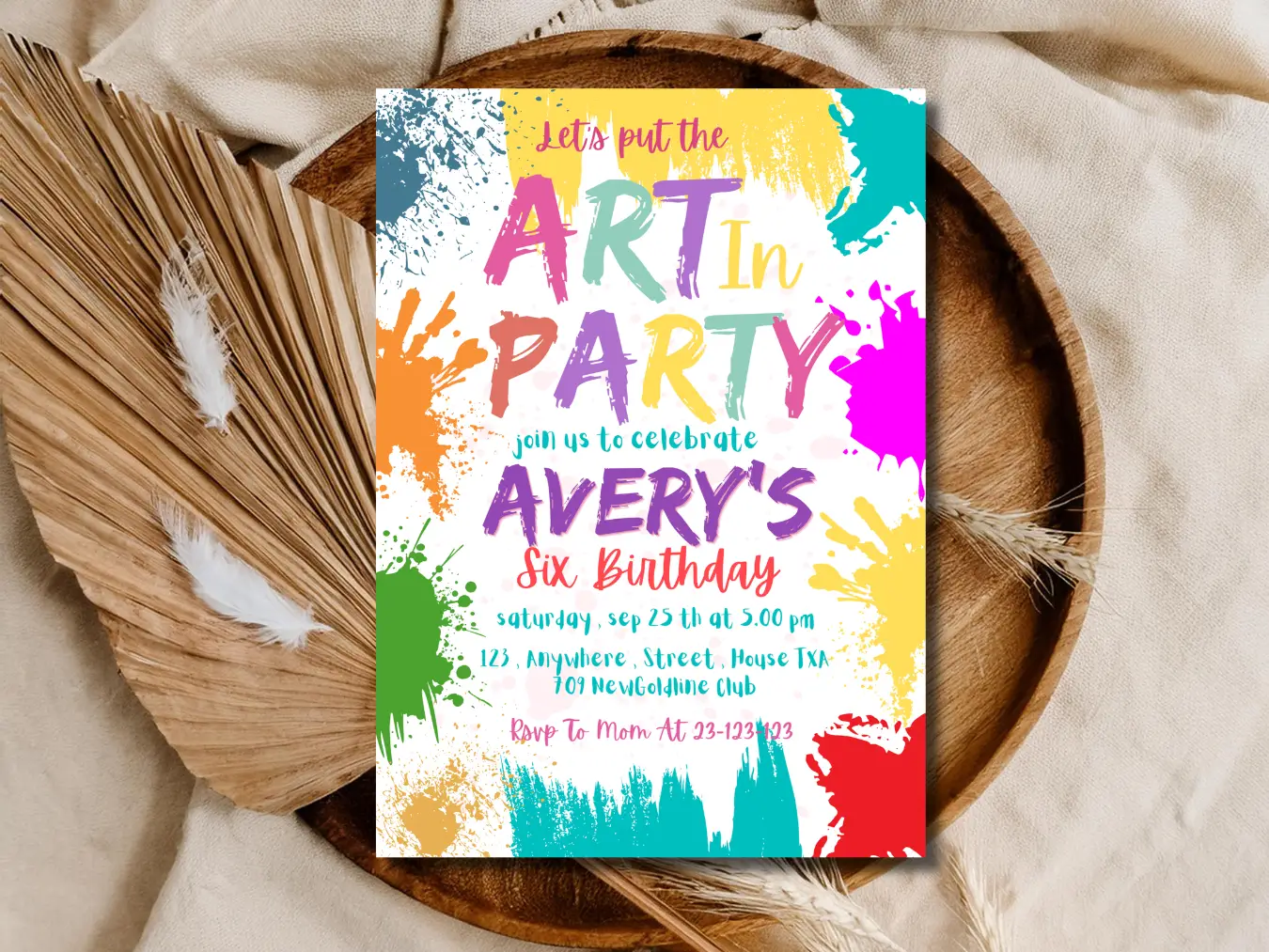 Art Party Birthday Invitation | Colorful Paint Splash Kids Party Invite