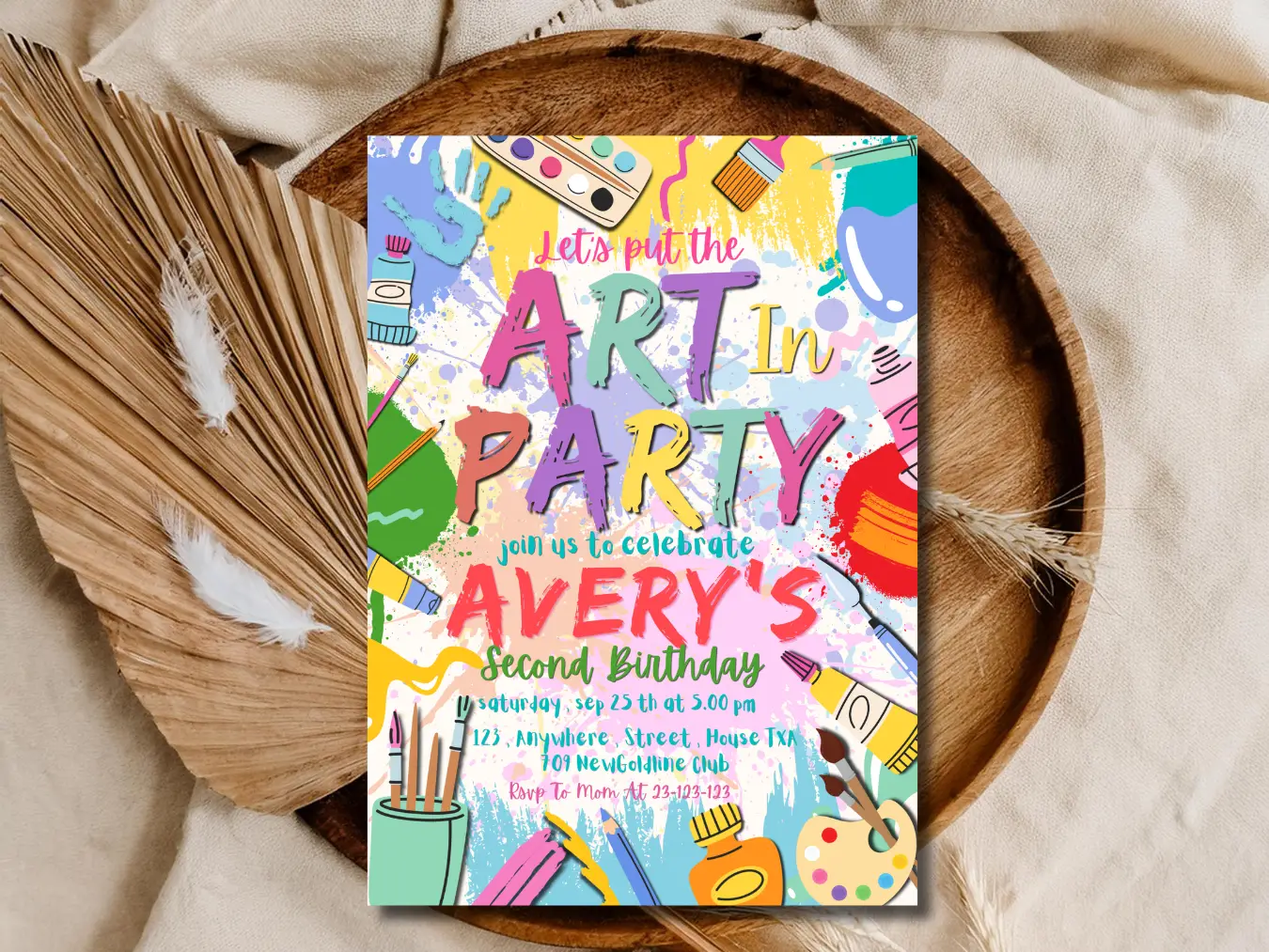 Colorful Art Party Birthday Invitation Template for Kids