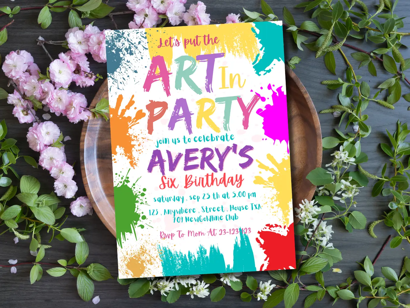 Art Party Birthday Invitation | Colorful Paint Splash Kids Party Invite - Image 4