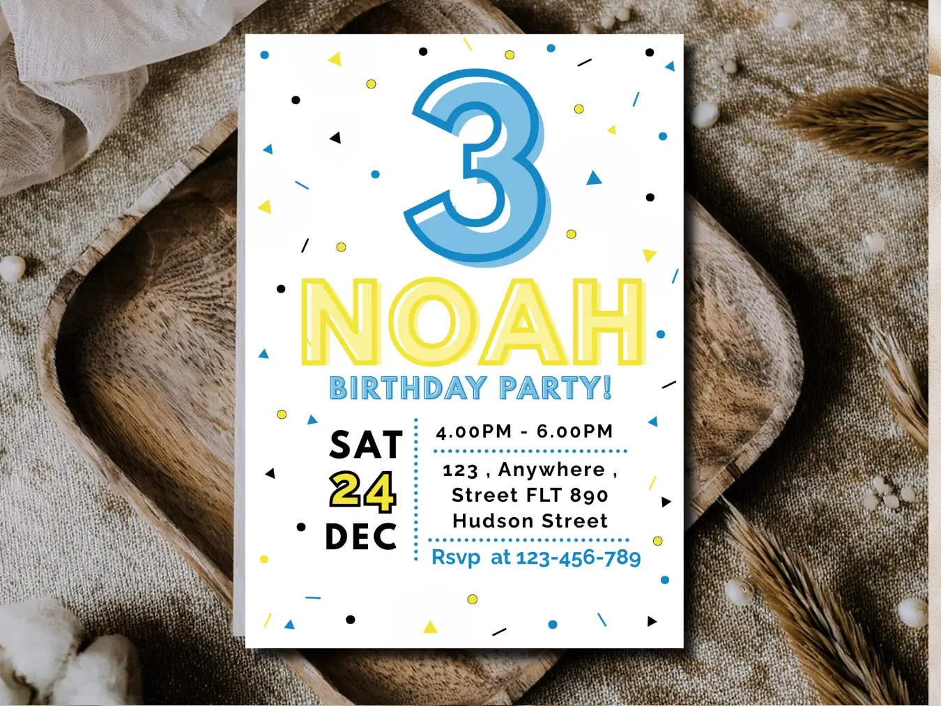 Blue Yellow Birthday Invitation – Personalized Boys Confetti Party Invite Printable Instant Download - Image 5