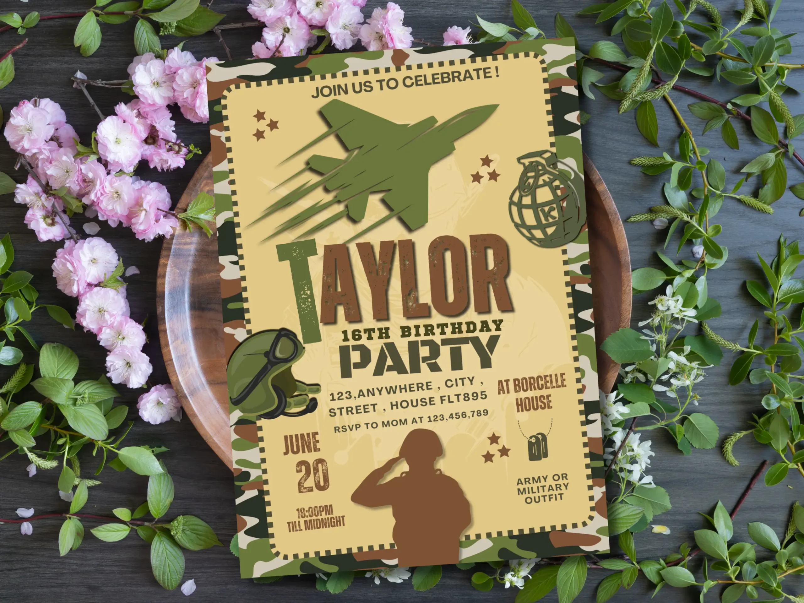 Military Birthday Invitation | Camouflage Army Party Invite for Teens - Image 4