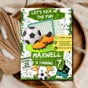 Kids Football Birthday Invitation – Personalized Boys Soccer Party Invite Printable