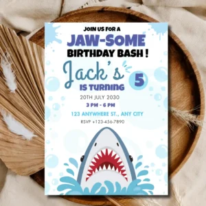 Shark Birthday Invitation Template – Editable & Printable Jaw-some Party Invite