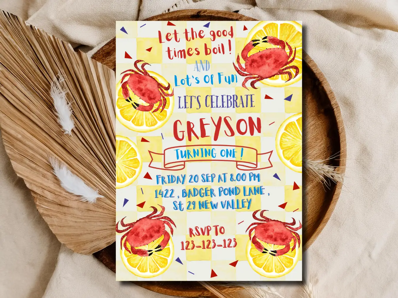 Crab Boil Birthday Invitation Template – Editable & Printable First Birthday Invite