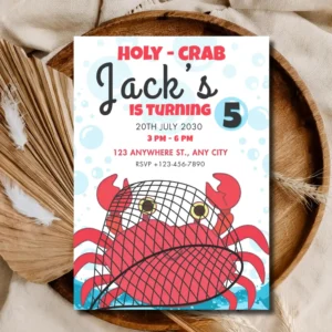 Crab Birthday Party Invitation Printable – Beach Summer Theme for Kids