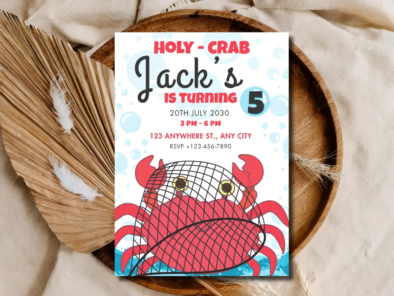 Crab Birthday Party Invitation Printable – Beach Summer Theme for Kids