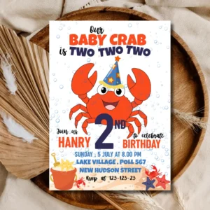 Baby Crab Birthday Invitation Template – Editable & Printable 2nd Birthday Invite
