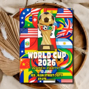 FIFA World Cup 2026 Watch Party Flyer – Editable Football Party Invite Instant Downloa