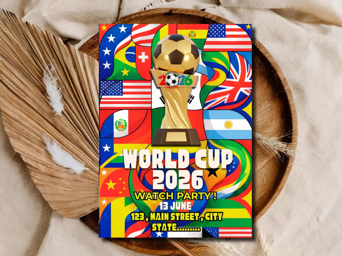 FIFA World Cup 2026 Watch Party Flyer – Editable Football Party Invite Instant Downloa