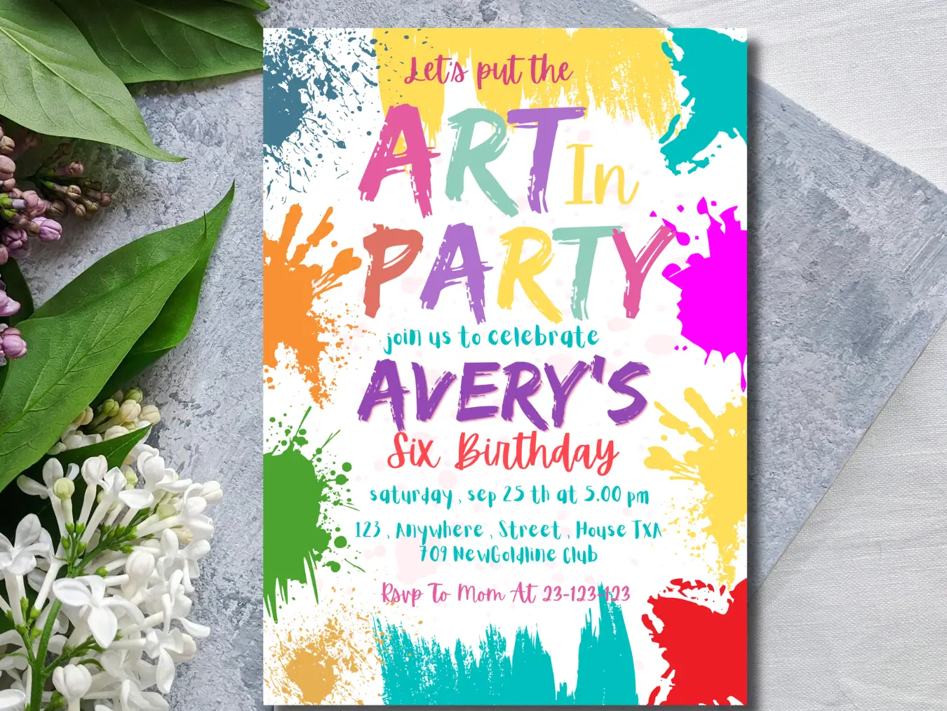 Art Party Birthday Invitation | Colorful Paint Splash Kids Party Invite - Image 3