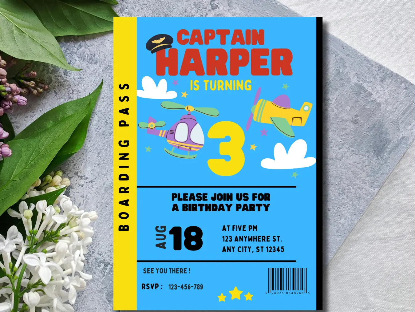 Airplane 3rd Birthday Invitation | Boarding Pass Adventure Party Template - Image 4