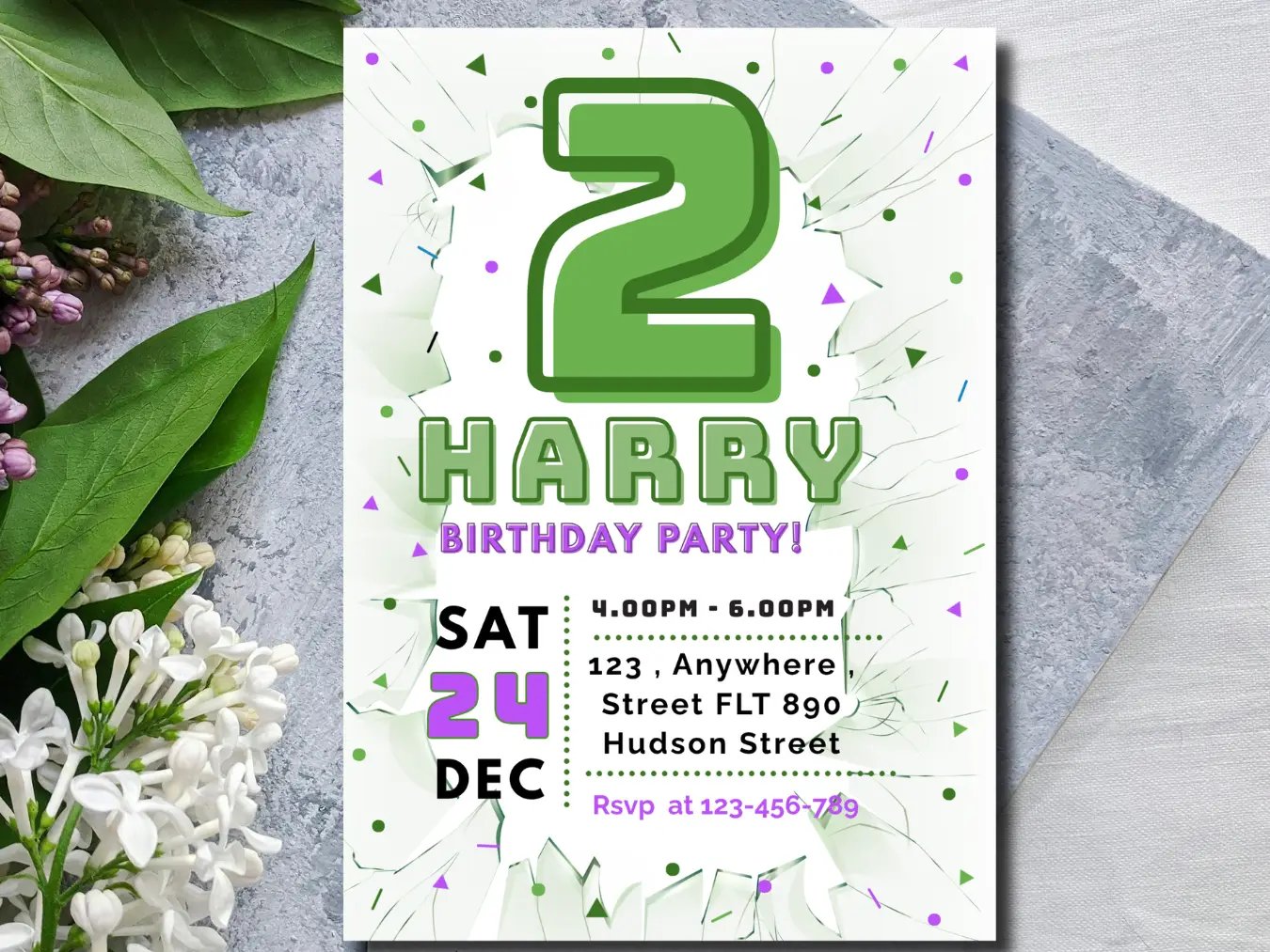 Super Hero 2nd Birthday Invitation | Green Hero Party Invite Template - Image 3