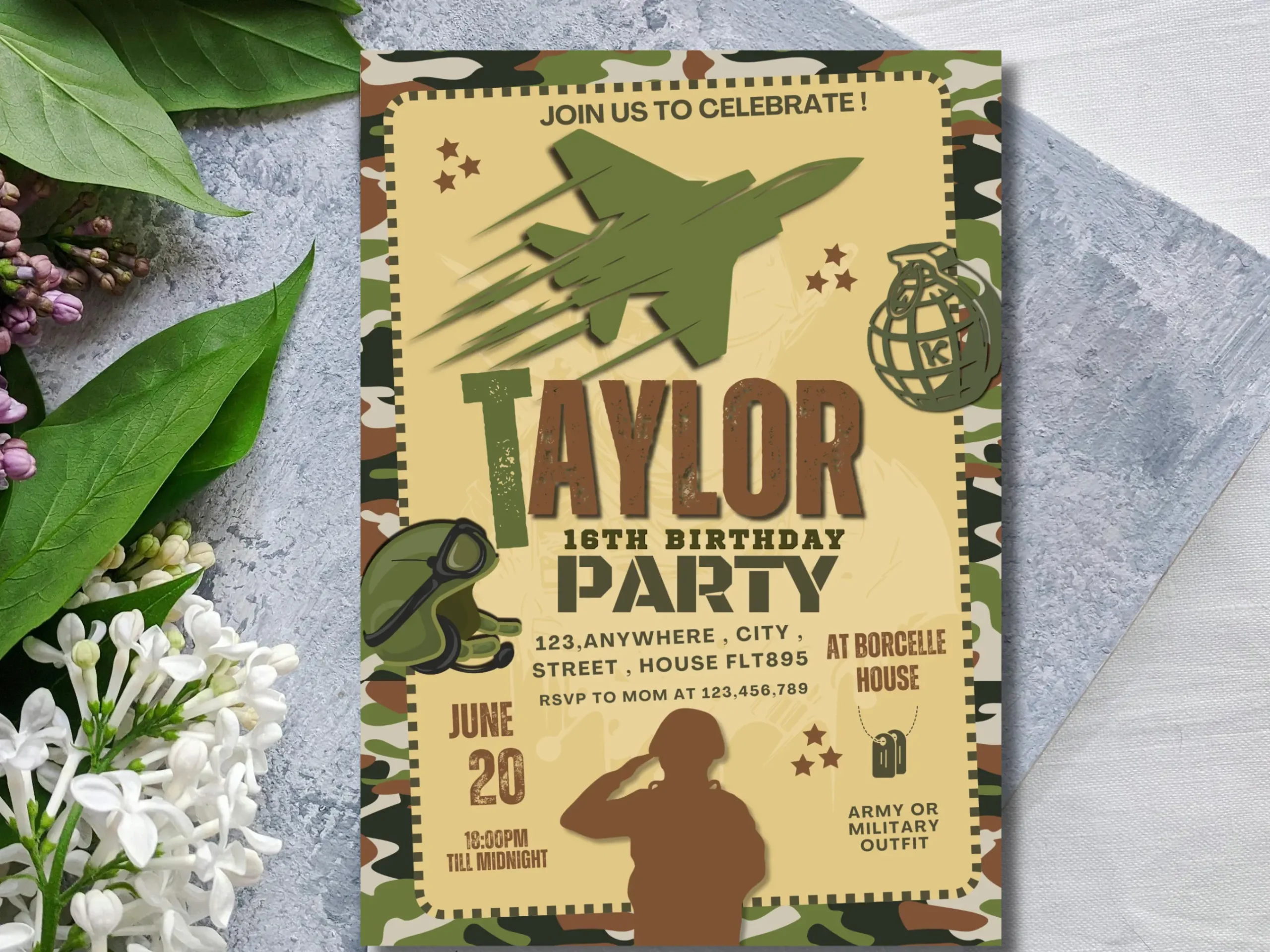 Military Birthday Invitation | Camouflage Army Party Invite for Teens - Image 3