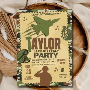 Military Birthday Invitation | Camouflage Army Party Invite for Teens