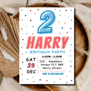 Super Hero 2nd Birthday Invite | Colorful Kids Birthday Invitation