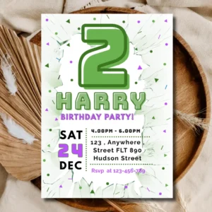 Super Hero 2nd Birthday Invitation | Green Hero Hulk Party Invite Template