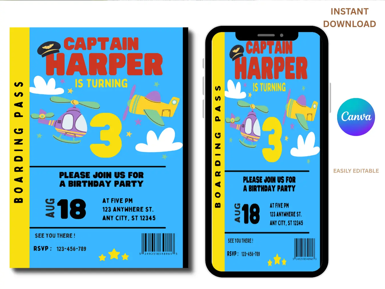 Airplane 3rd Birthday Invitation | Boarding Pass Adventure Party Template - Image 3