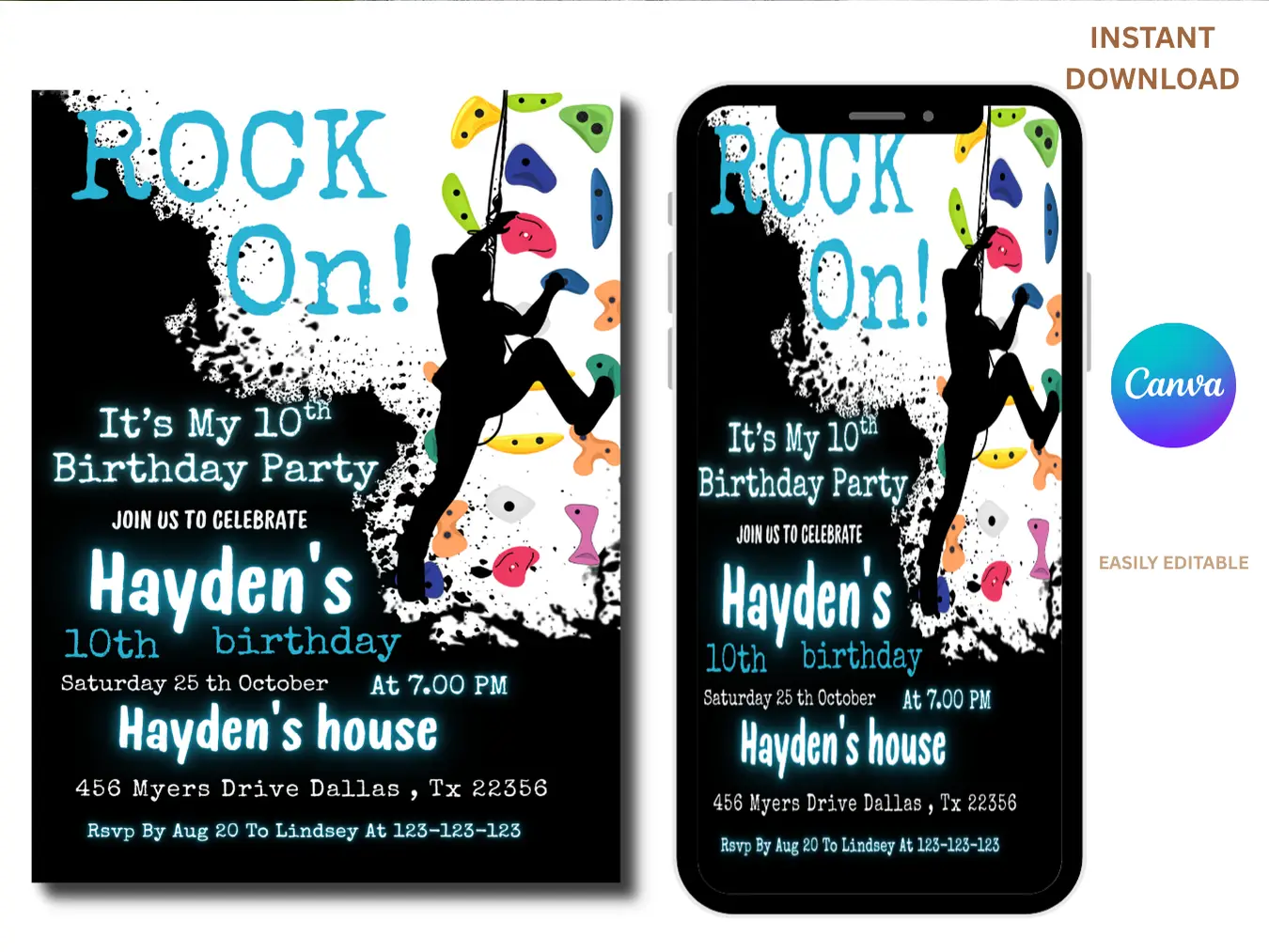 Rock Climbing Birthday Invitation | Rock On Kids Party Invite - Image 2