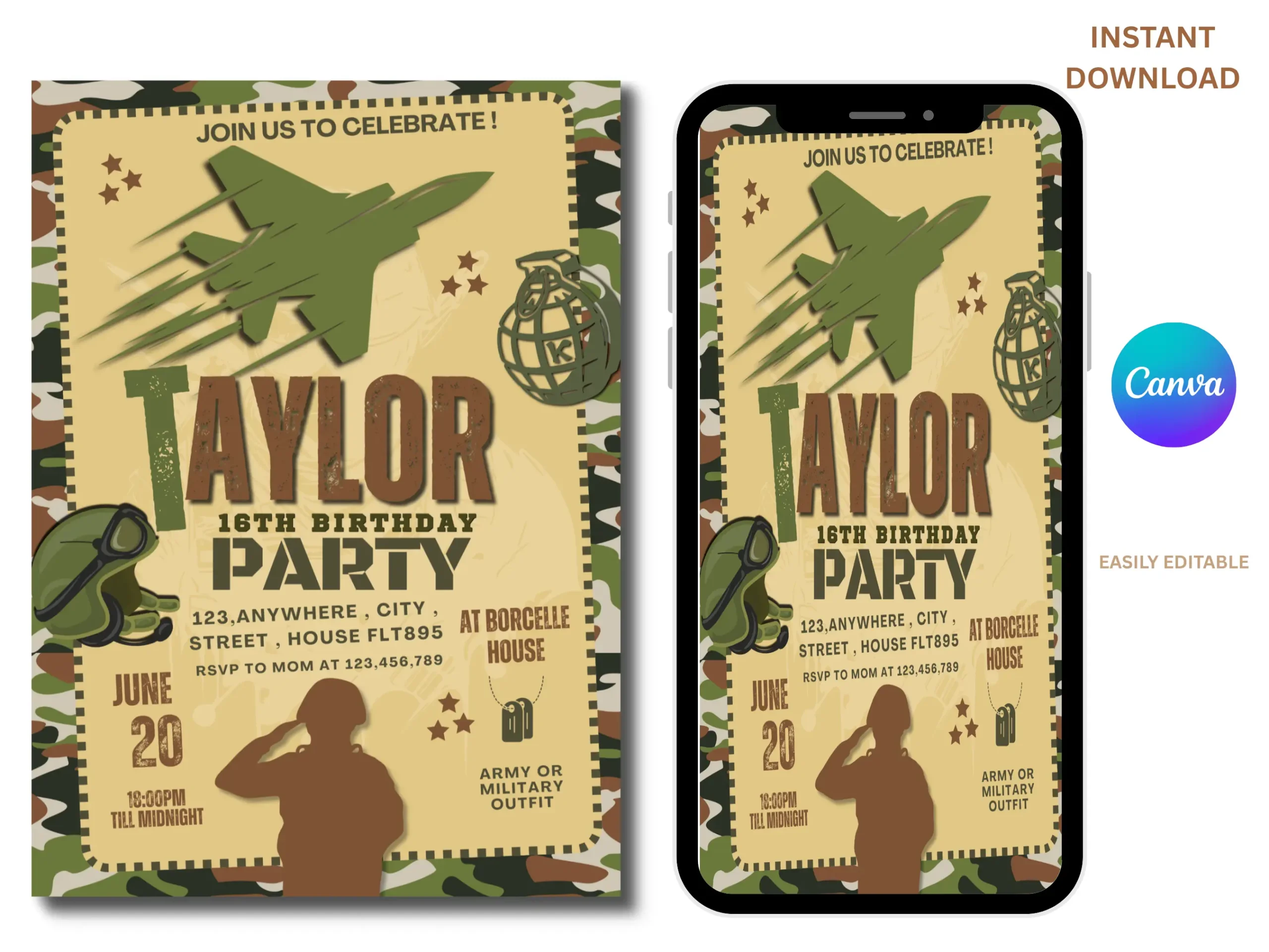 Military Birthday Invitation | Camouflage Army Party Invite for Teens - Image 2