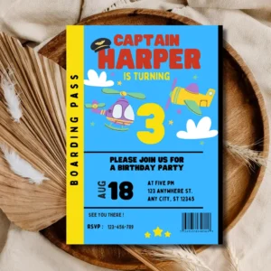 Airplane 3rd Birthday Invitation | Boarding Pass Adventure Party Template