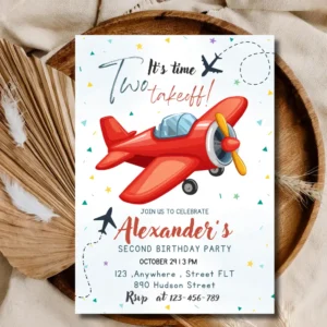 Editable Airplane Theme Birthday Invitation for Kids