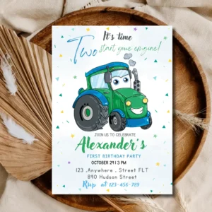 Farm Tractor First Birthday Party Invitation Card website description