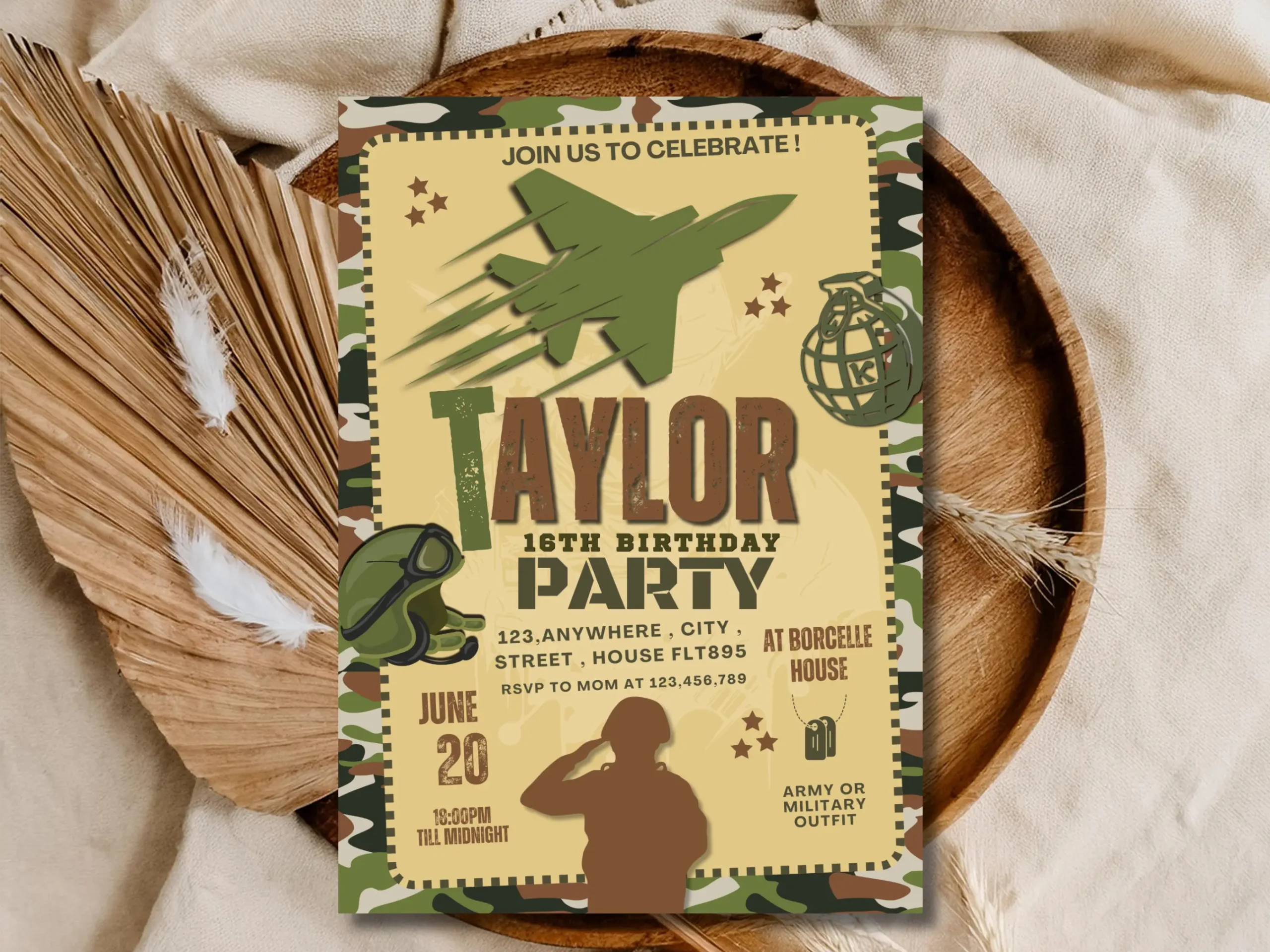 Military Birthday Invitation | Camouflage Army Party Invite for Teens