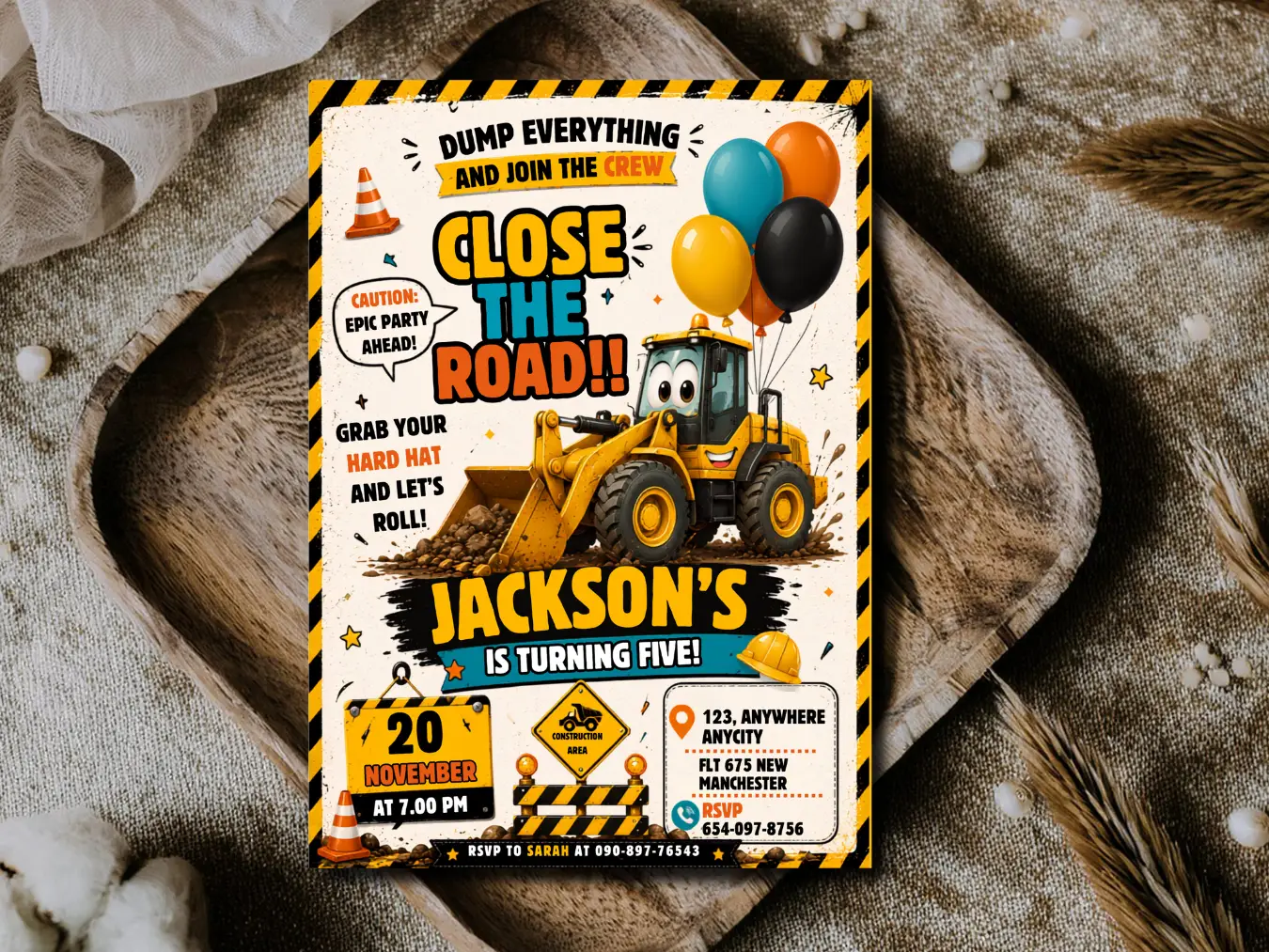 Construction Theme Birthday Invitation | Excavator Birthday Party Invite - Image 5