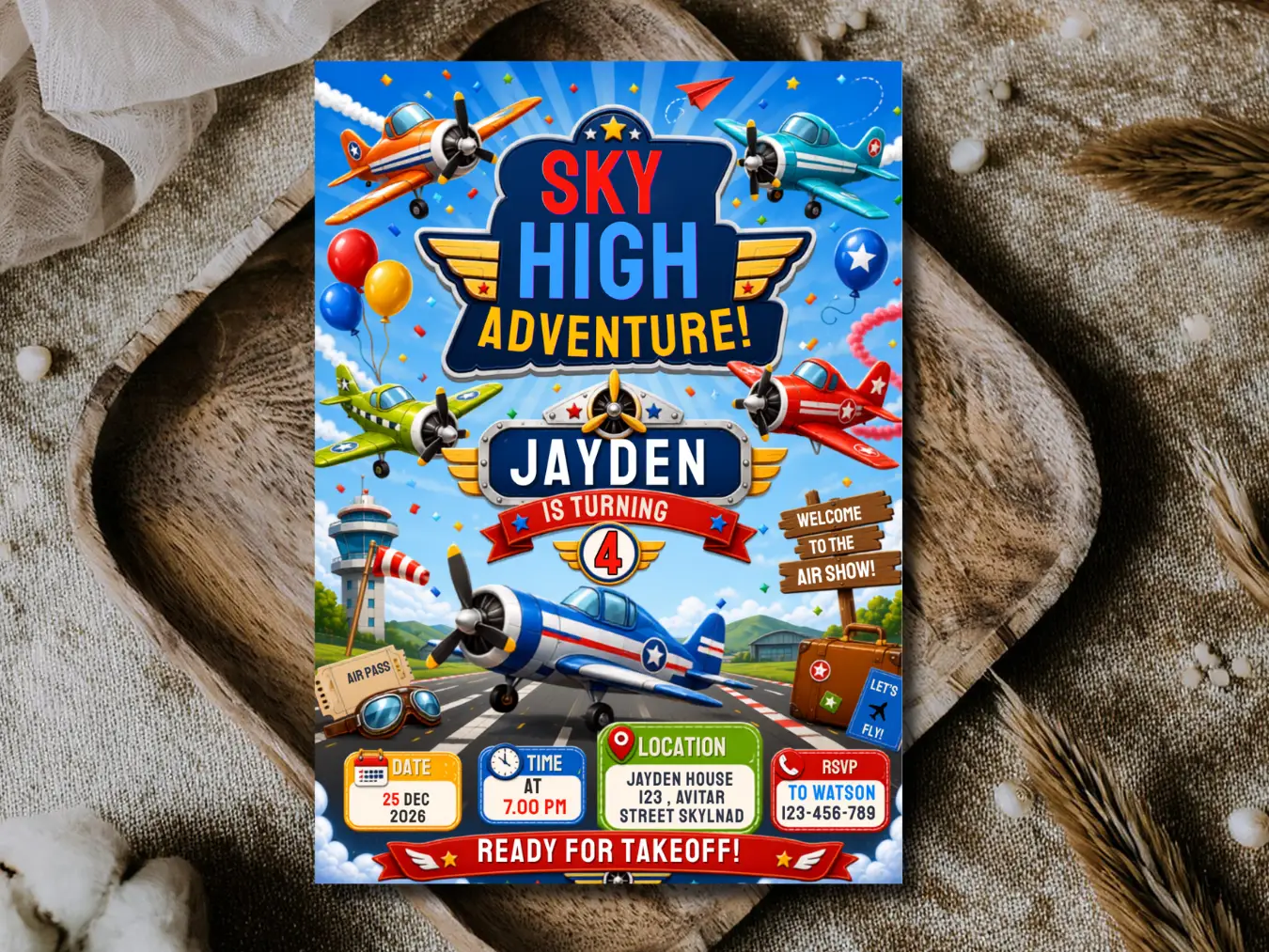 Sky High Adventure Birthday Invitation Editable | Airplane Party Template - Image 5