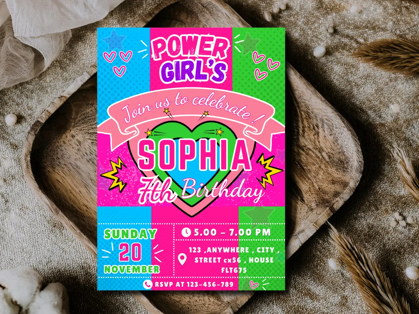 Power Girls Birthday Party Invitation | Editable Comic Girl Template - Image 5
