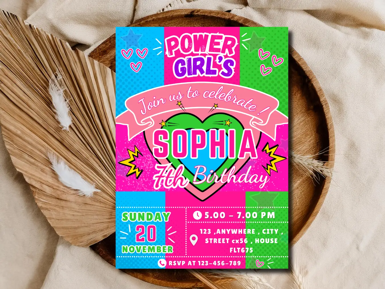 Power Girls Birthday Party Invitation | Editable Comic Girl Template