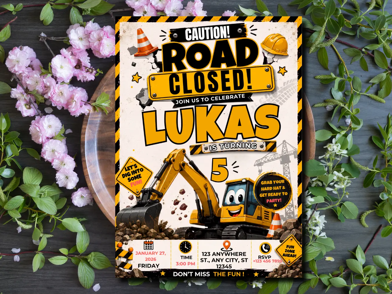 Excavator Birthday Invitation | Construction Birthday Party Template - Image 4