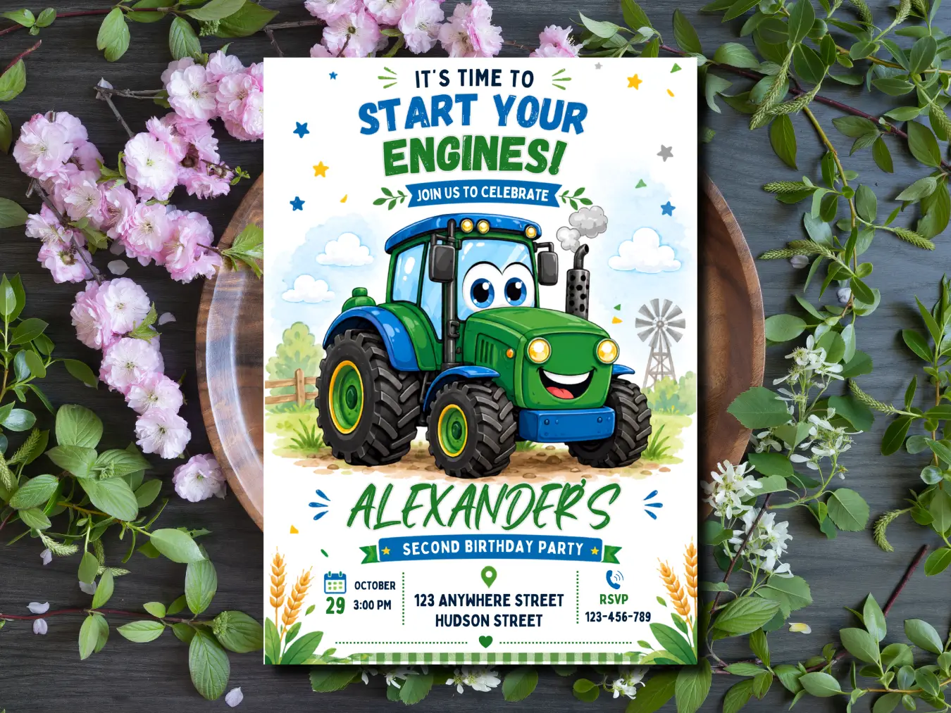 Tractor Birthday Invitation | Farm Birthday Party Template - Image 4