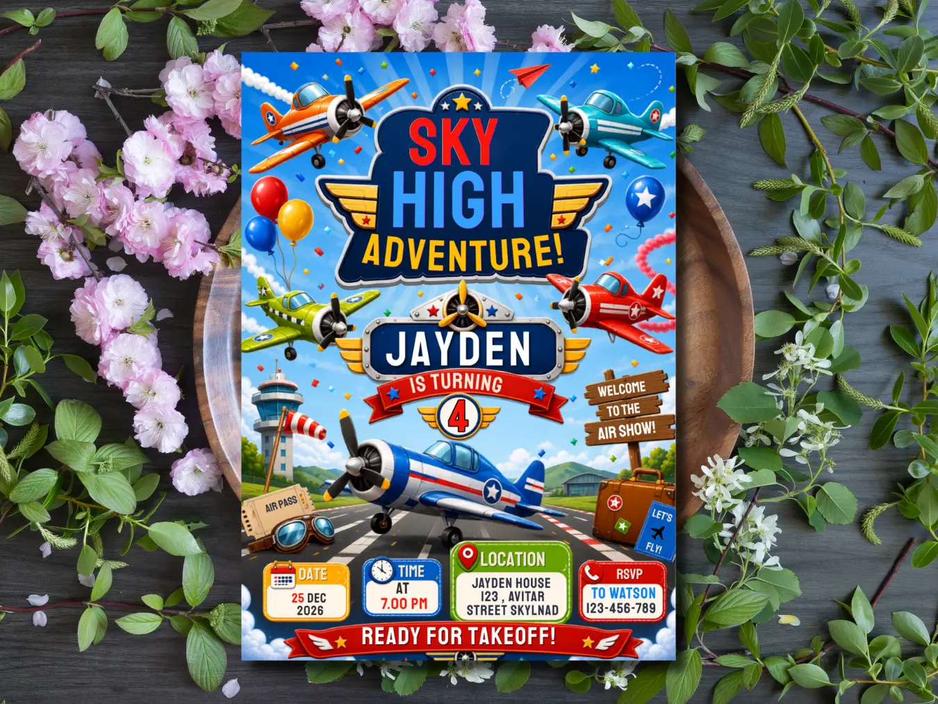 Sky High Adventure Birthday Invitation Editable | Airplane Party Template - Image 4