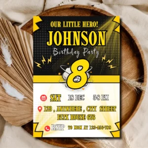 Comic Super Hero Birthday Invitation | Black Gold Printable Invite