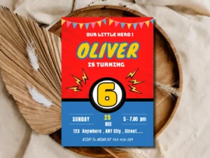 Super Hero Birthday Invitation | Editable 6th Birthday Digital Invite