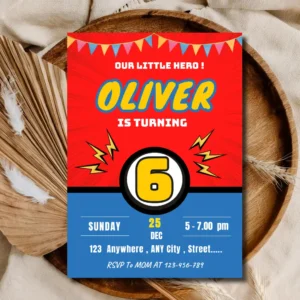 Super Hero Birthday Invitation | Editable 6th Birthday Digital Invite